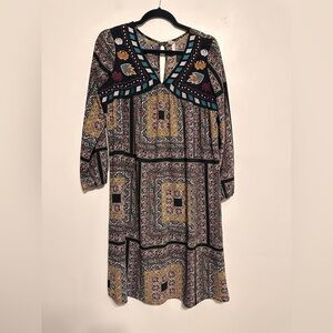 Xhilaration Boho Embroidered Dark Floral Long Sleeve Shift Dress Size XL